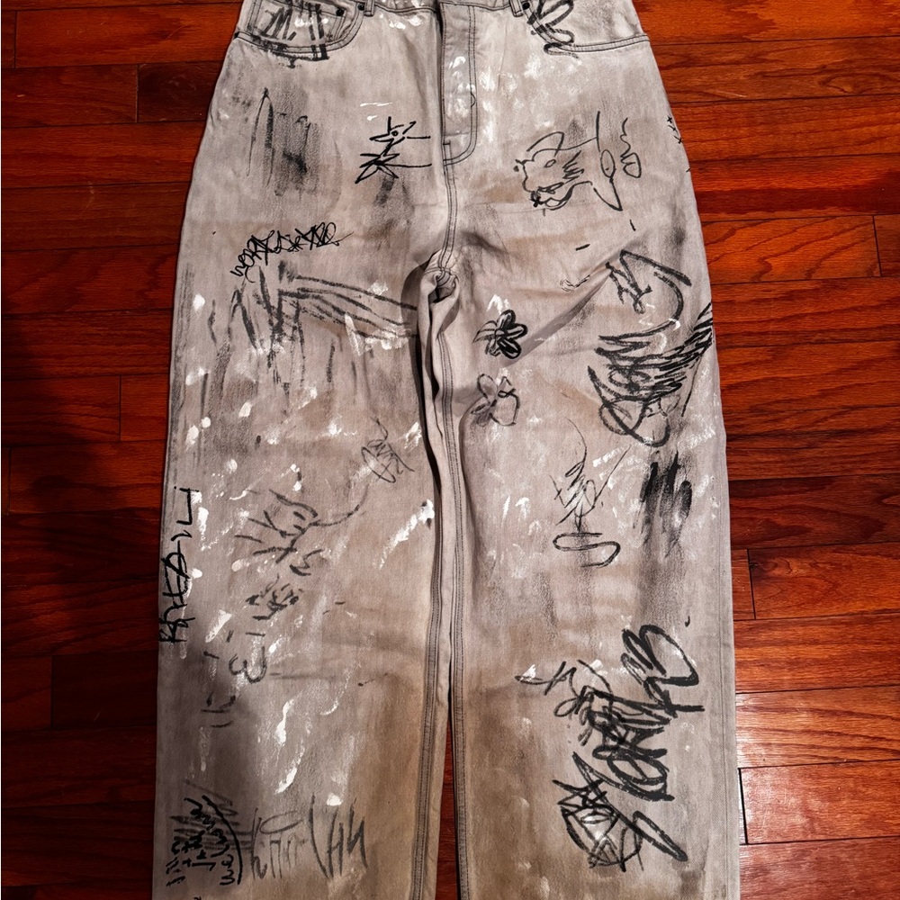 Balenciaga Gray Graffiti Print Jeans